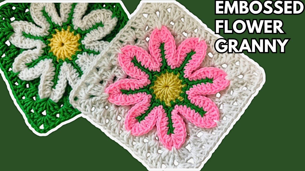 Amazing And Unique : Beginners Crochet Granny Square With Embossed Daisy Flower @sara1111