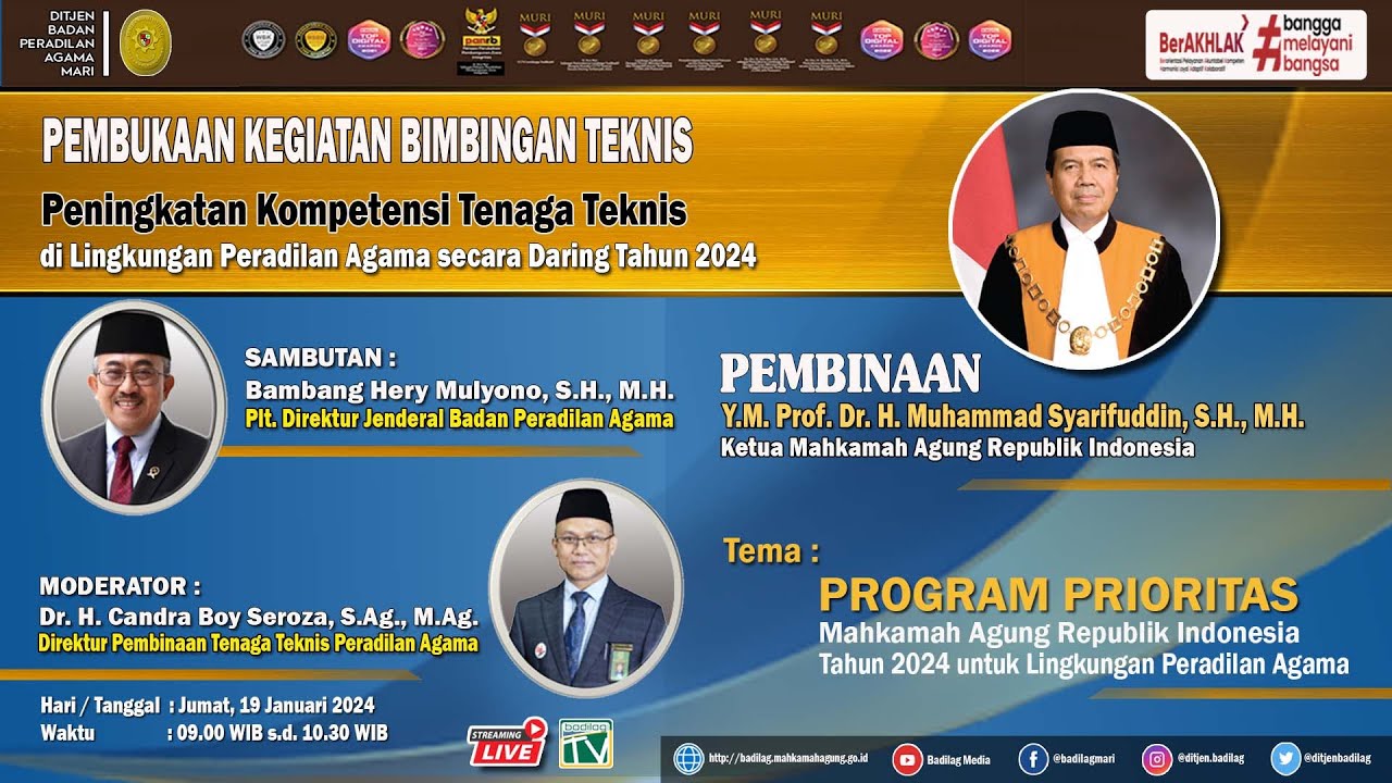 Pembukaan Kegiatan Bimbingan Teknis di Lingkungan Peradilan Agama Tahun 2024  (19 Januari 2024)