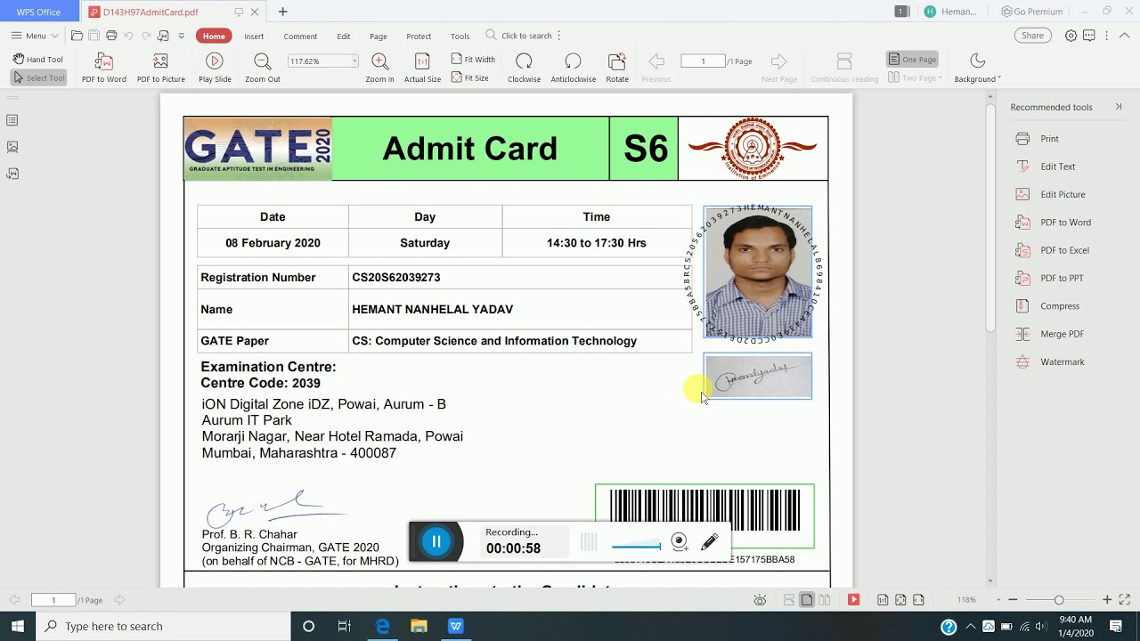 Gate 2020 admit card download now