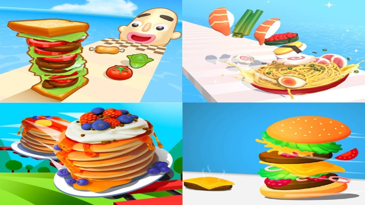SANDWICH RUNNER vs NOODLE RUN vs PANCAKE RUN vs BURGER RUN - Quadruple Gameplay UPDATED Android ios