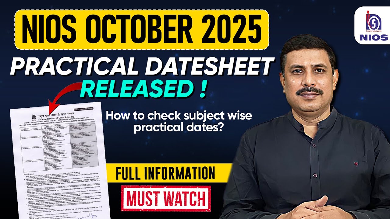 NIOS October 2025 Practical Exam Date sheet Released