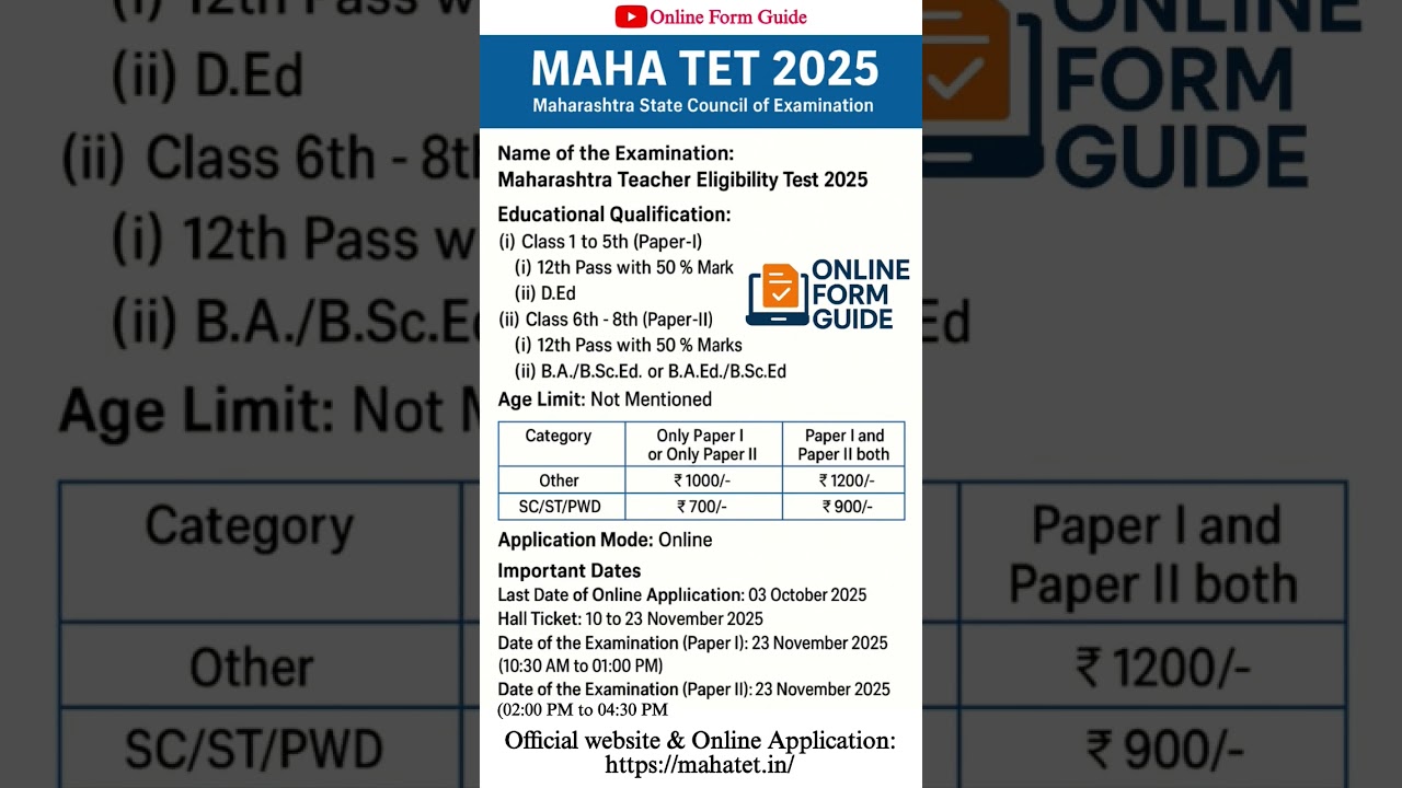 MAHA TET 2025 Exam Details | Eligibility, Dates & Fees Explained #shorts #job #tet #tetexam