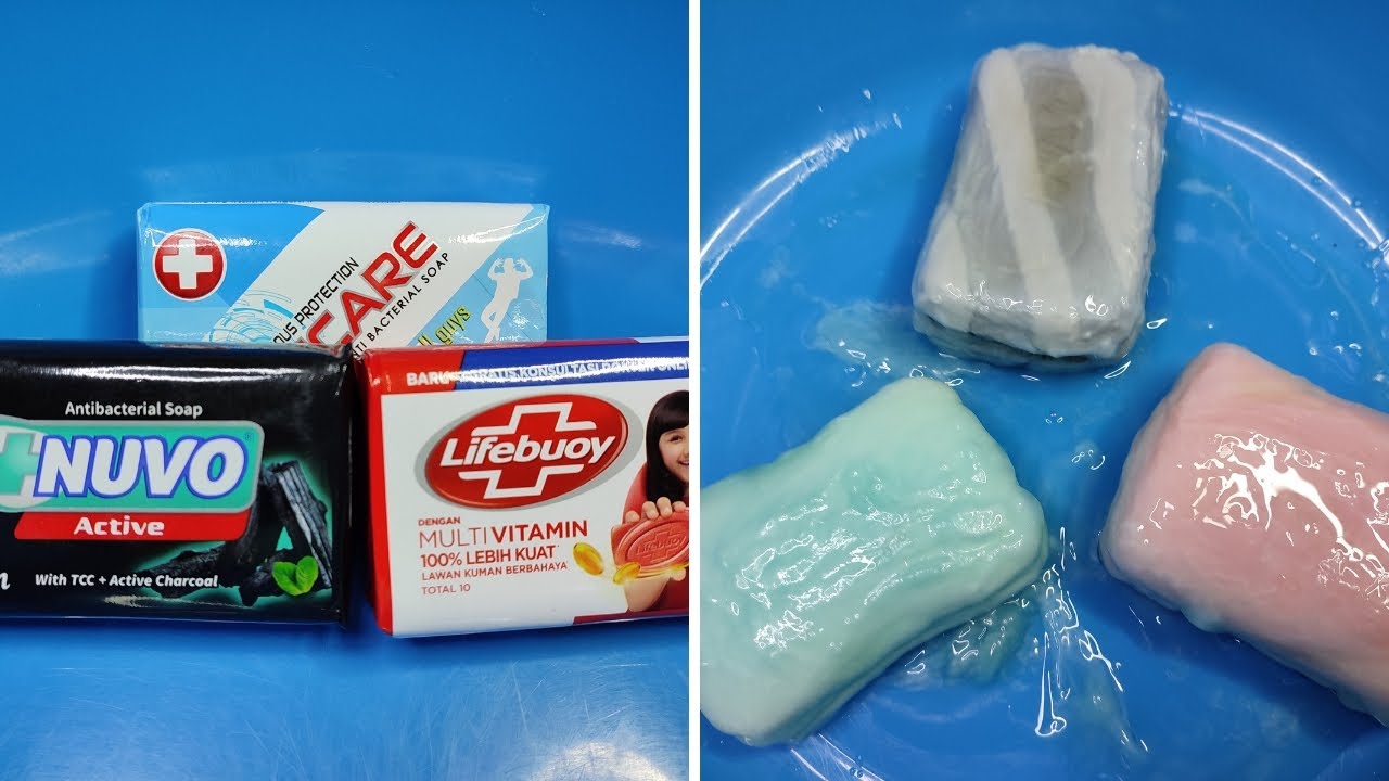 ASMR Soap🧼 Mushy Soaked Soap Medicare Blue, Nuvo Charcoal and Lifebuoy Red 🧼💙🖤❤ with Sponge🧽
