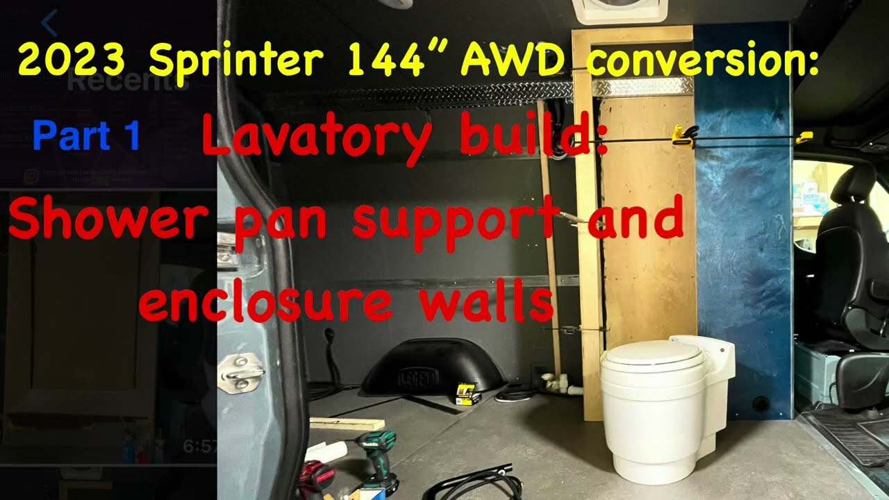 Part 1 Lavatory installation: Shower pan support tray & enclosure walls. 2023 Sprinter 144” AWD