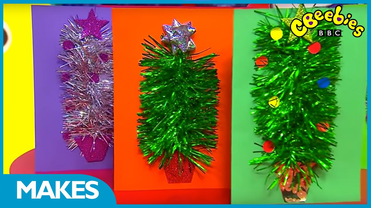 CBeebies Presenter Christmas Make: Tinsel Tree Card
