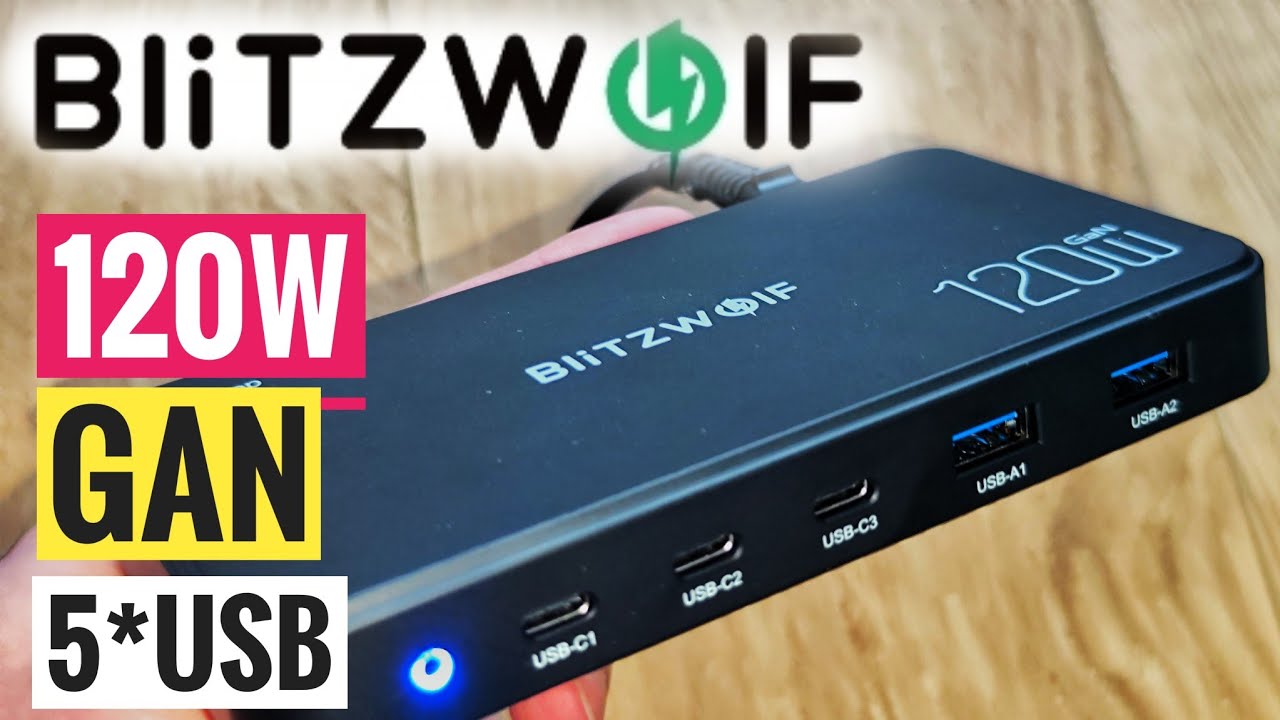 BlitzWolf i100 💥 Многопортовое зарядное устройство GaN мощностью 120 Вт ✅ 5 портов