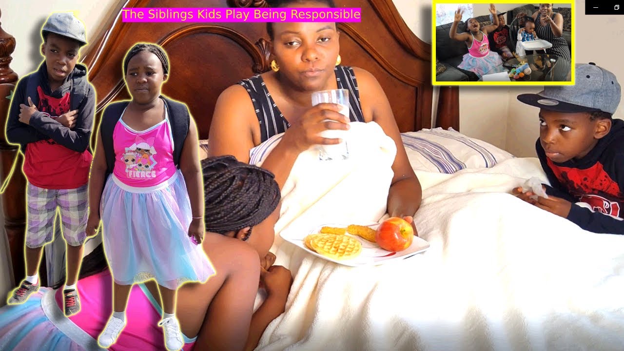 The siblings Kids play being responsible when their mother is sick- responsibility