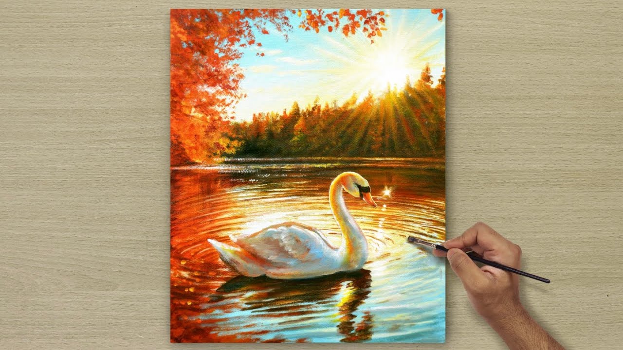How to Draw a Beautiful Autumn Scenary / Acrylic Painting for Beginners / STEP BY STEP 