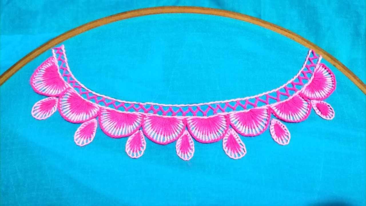 হাতের কাজের জামার গলার ডিজাইন। Hand embroidery neck design for dress.