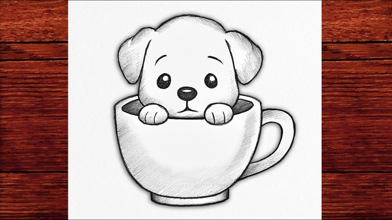 How to Draw a Cute Puppy in a Cup 🐶 Easy Pencil Drawing Step by Step for Beginners