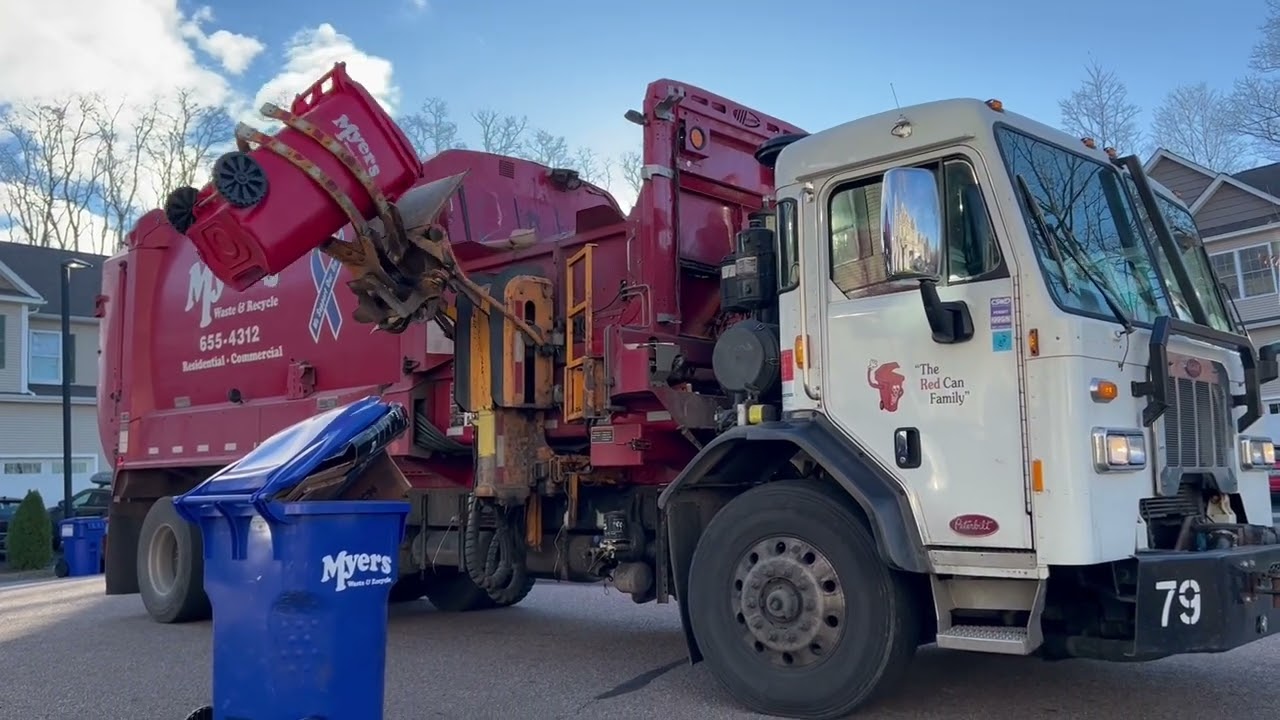 Myers Split Body Garbage Truck Packing Saturday Trash and Recycling 