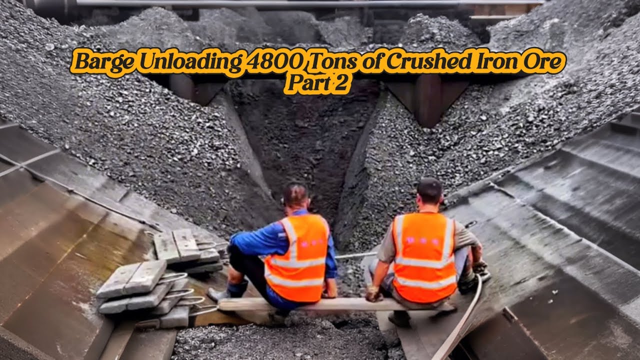 Barge Unloading 4800 Tons of Crushed Iron Ore - Part 2 - Smooth Flow - Barge Work Vlog