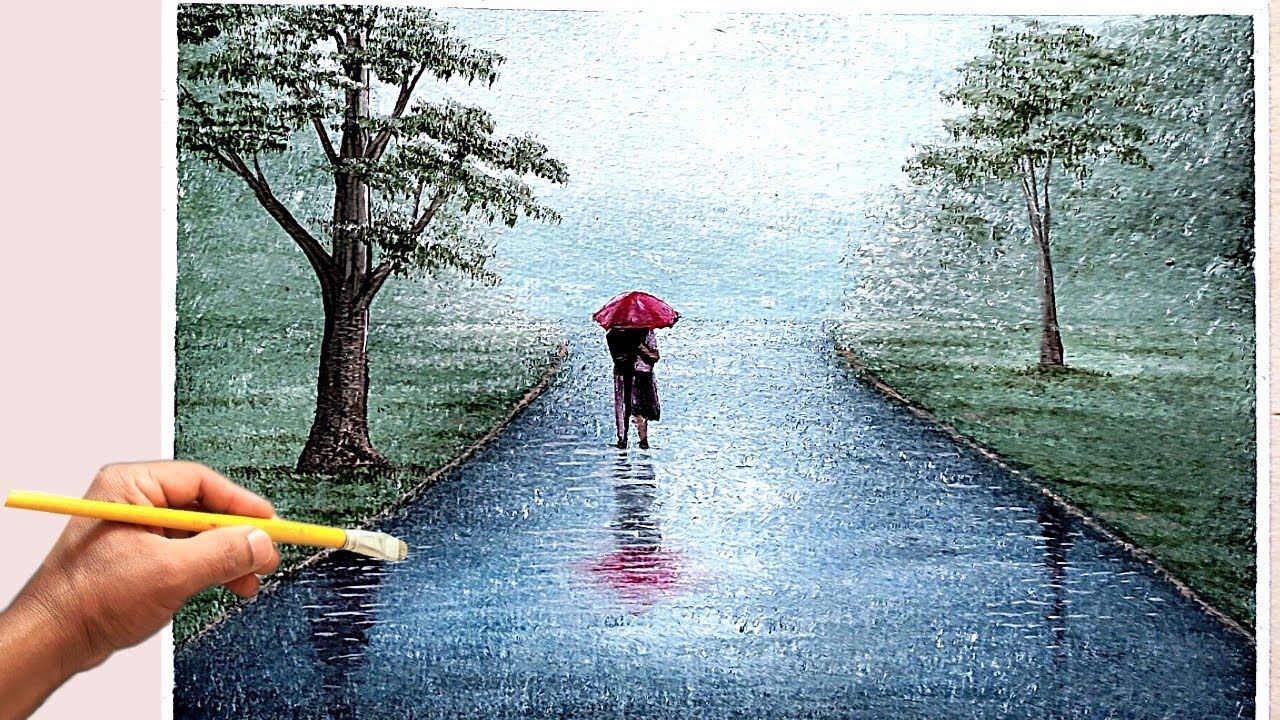 Como Pintar Paisagem de Chuva técnica Acrílica sobre tela ou papel duro