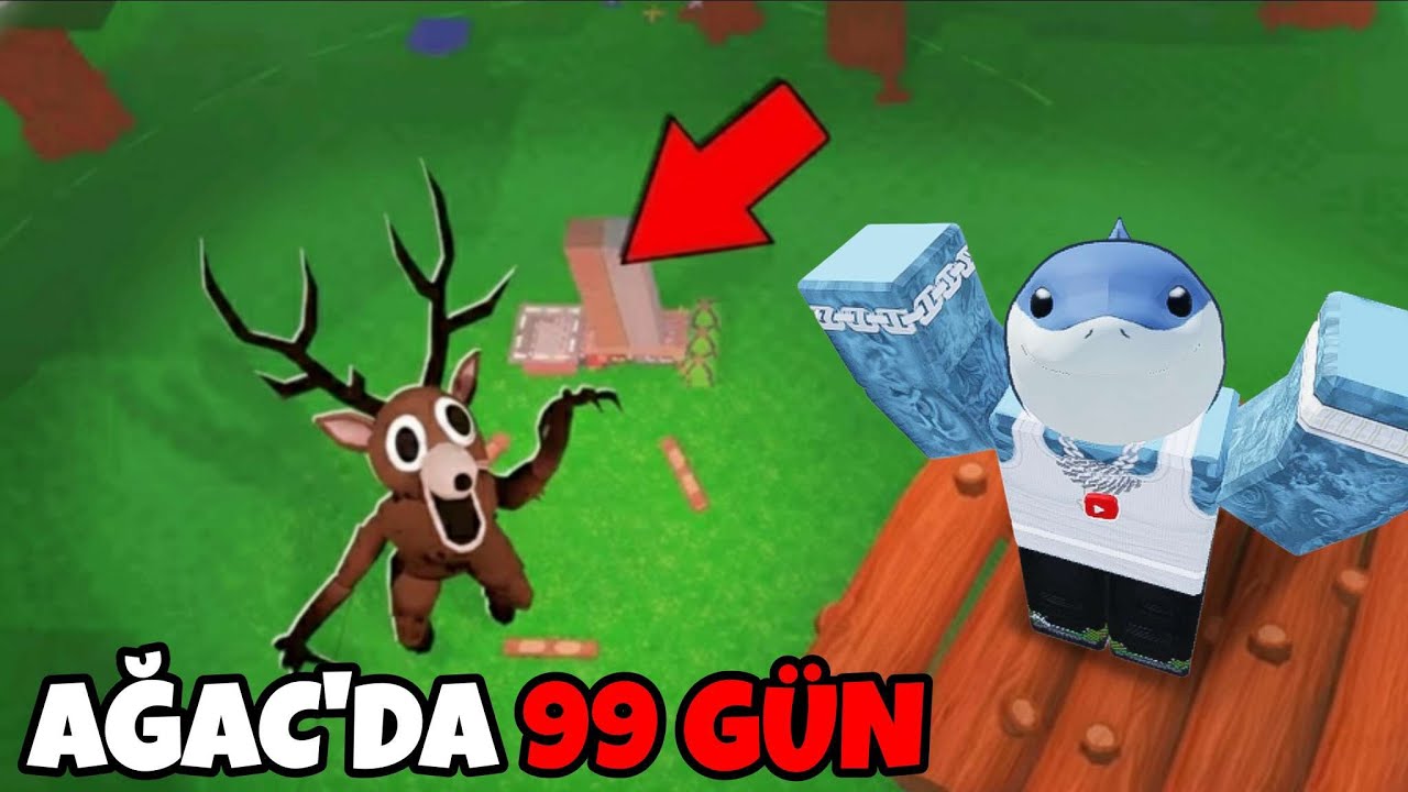AĞA&Ccedil;TA 99 GECE HAYATTA KALDIM! İNANILMAZ OP BİR YER &ndash; Roblox Ormanda 99 Gece