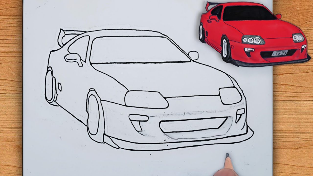 How to Draw a Toyota Supra MK4 Car – Step by Step | Supra Car Drawing | Easy Car Drawing 🔥