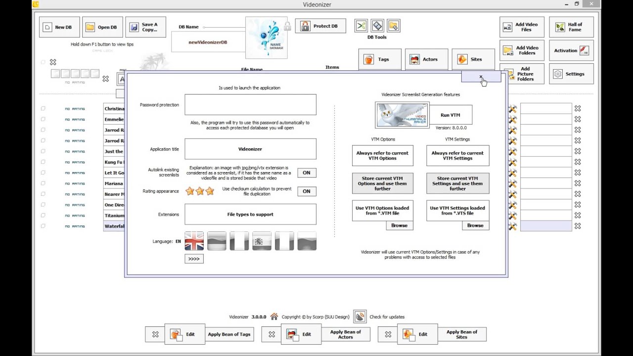 Quick screenlists in Videonizer