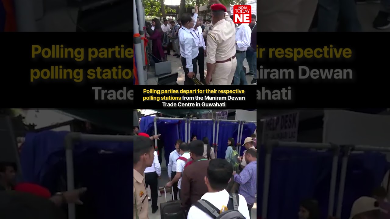 Polling parties depart for respective polling stations from Maniram Dewan Trade Centre in Guwahati