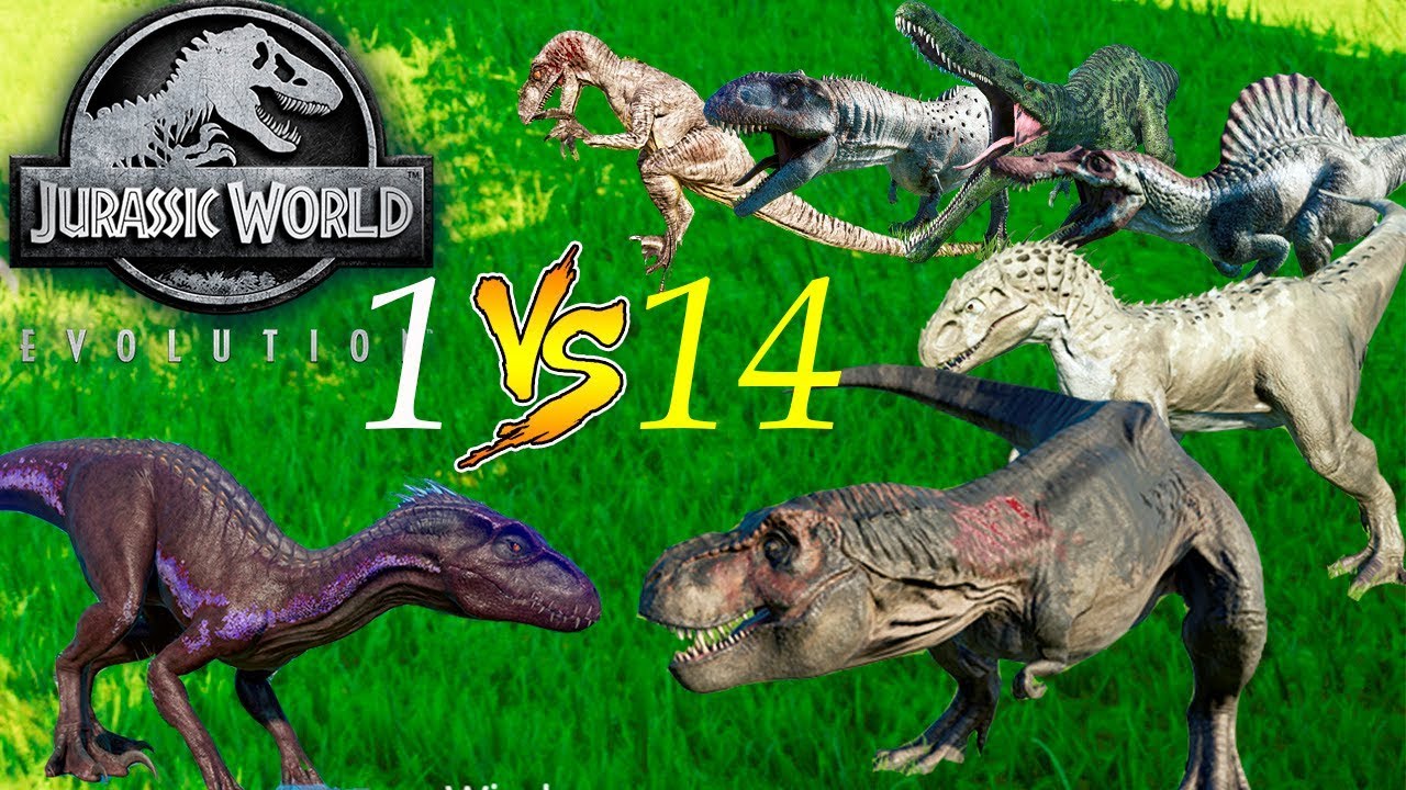 1 Индораптор против 14 Хищников Jurassic World Evolution