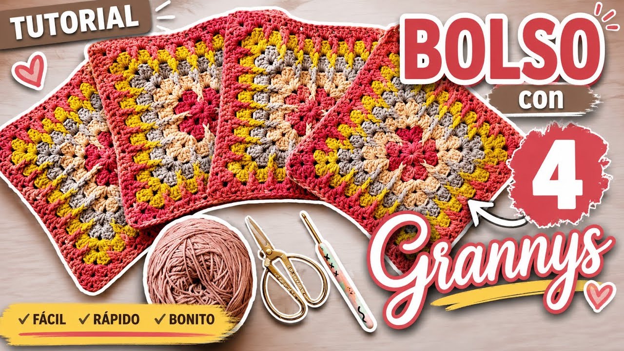 MIRÁ EL BOLSO o BANDOLERA HERMOSA que podes CREAR con 4 CUADRADOS!!!! 💕💫🧶💥