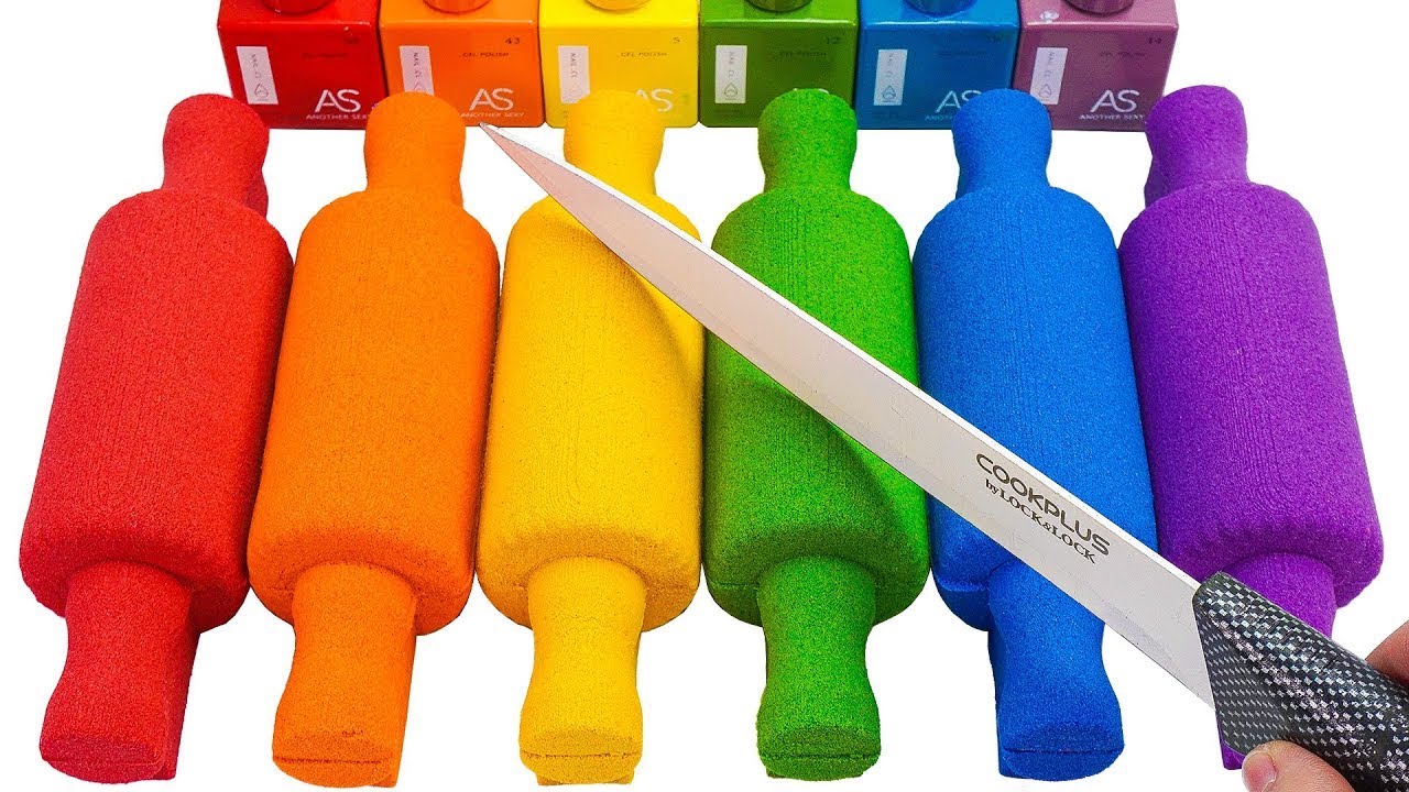 Satisfying Video | How To Make Rainbow Rolling Pin with Kinetic Sand and Nail Polish Cutting ASMR 4K