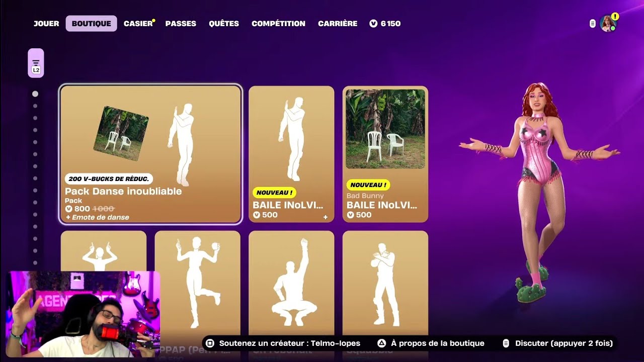 🔴 EMOTE @BadBunnyPR , Boutique FORTNITE du 9 février, item shop february 9