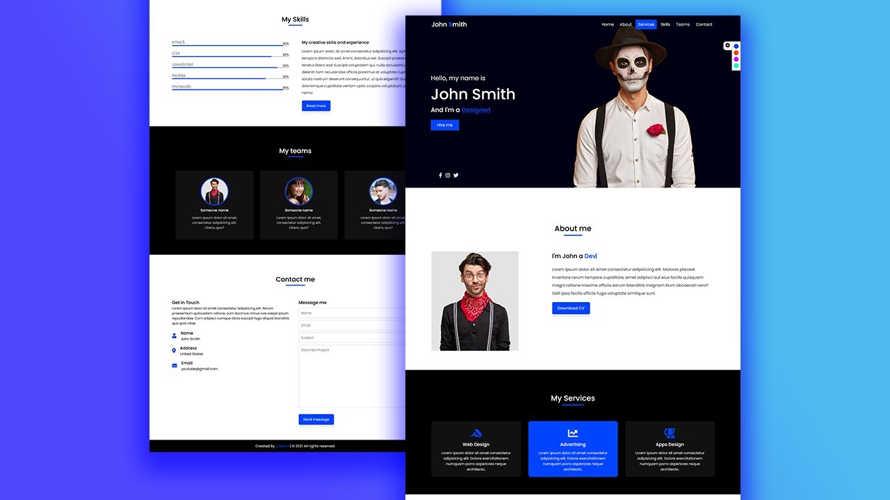 Responsive Portfolio Website With HTML, CSS And JavaScript (Color Picker)