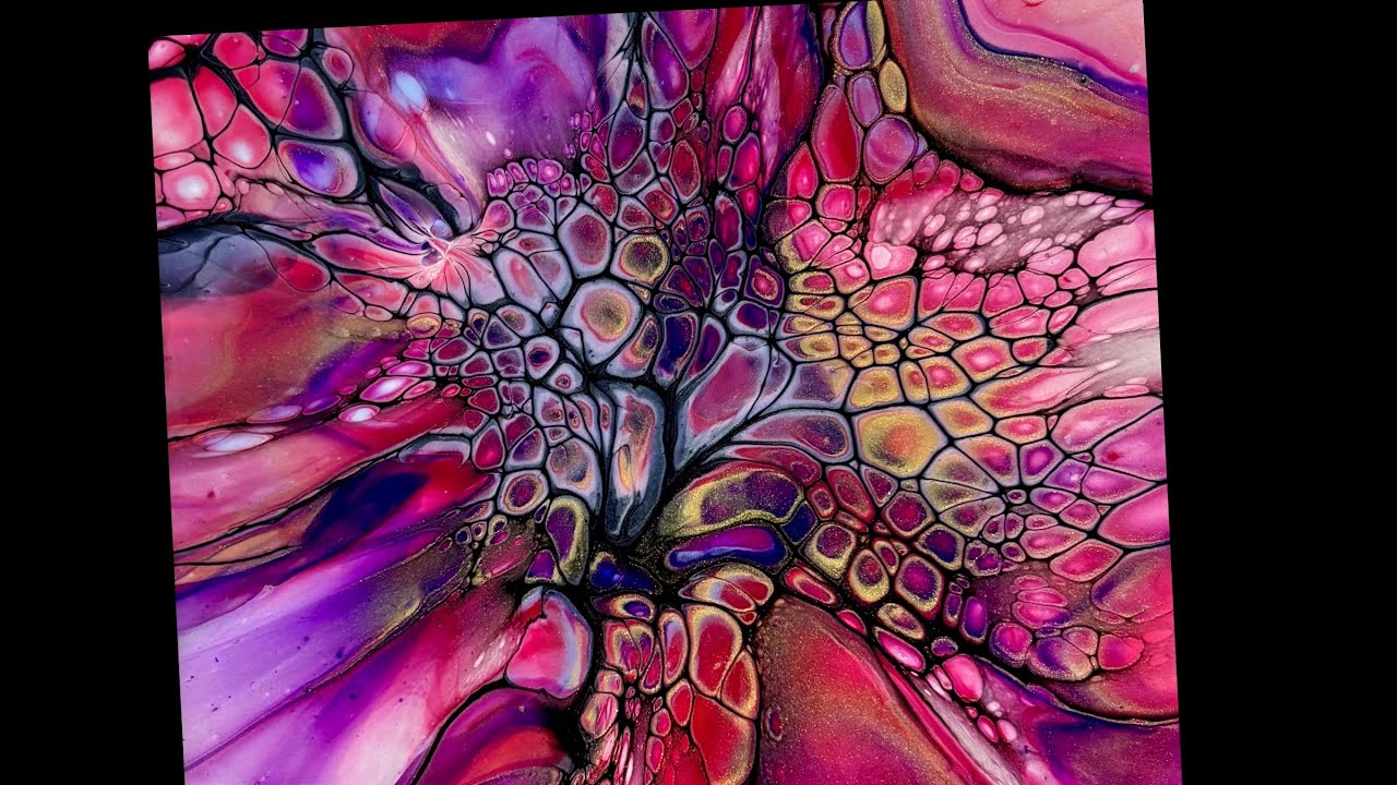 Another Breathtaking Bloom Technique, Reds and Purple, Acrylic Paint Pouring (1676)