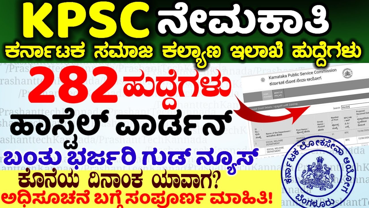 ಹಾಸ್ಟೆಲ್ ವಾರ್ಡನ್ ಮಹಿಳೆಯರಿಗೆ ಪುರುಷ KPSC Recruitment 2026-ಸಮಾಜ ಕಲ್ಯಾಣ ಇಲಾಖೆ ಅಧಿಸೂಚನೆ ಪ್ರಸ್ತಾವನೆ