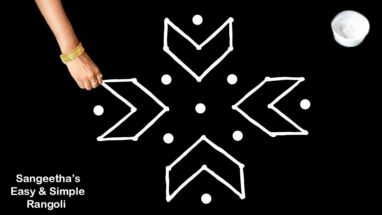 Cute and latest easy rangoli with 7X3 dots | easy rangoli |simple rangoli | daily rangoli #1136