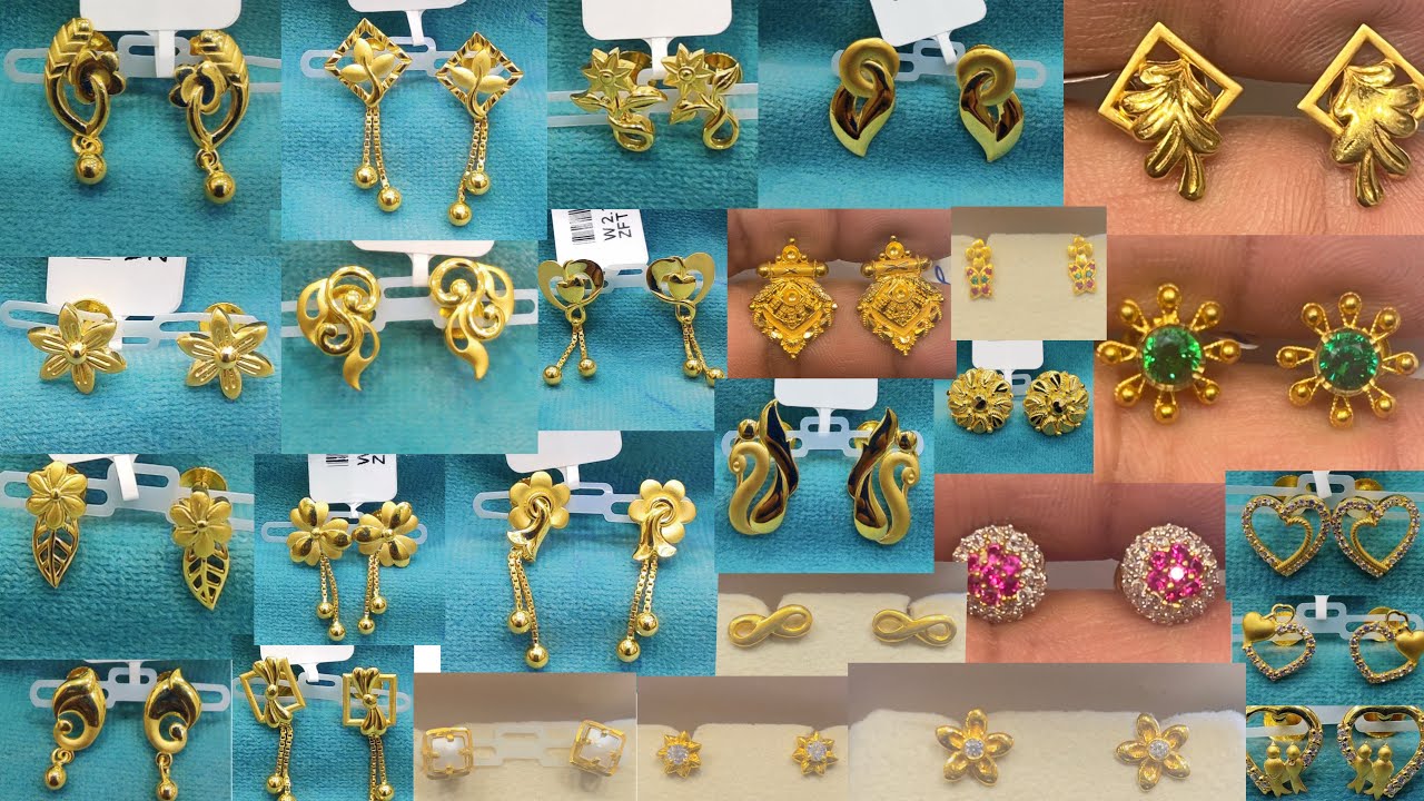 Gold earrings tops designs for daily use/Small gold stud earrings designs.