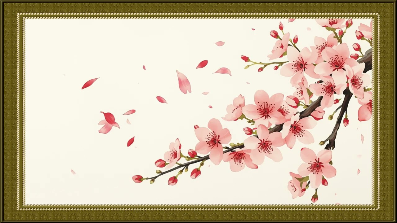 Sakura flower Gold Frame TV Screensaver Vintage Painting Wallpaper