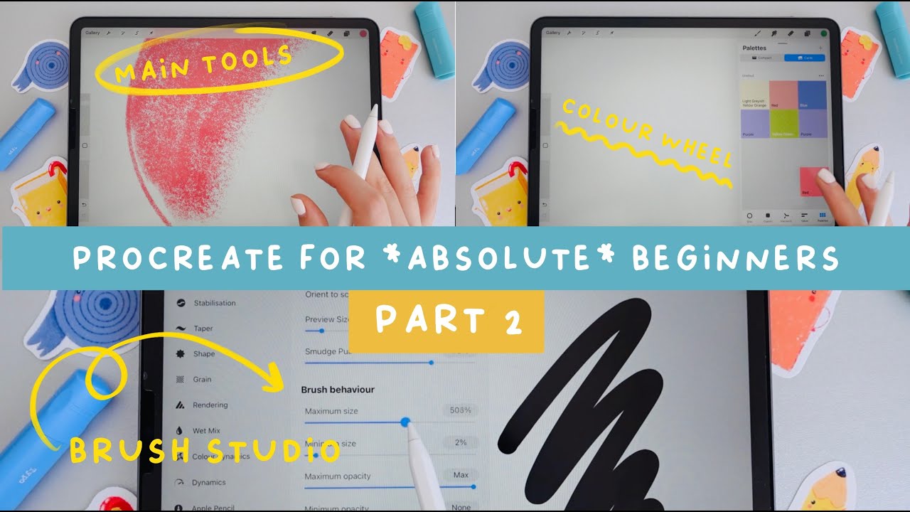 Procreate Tutorial for Absolute Beginners PART 2 | Workspace, Main Tools, Quick Shapes, Colour