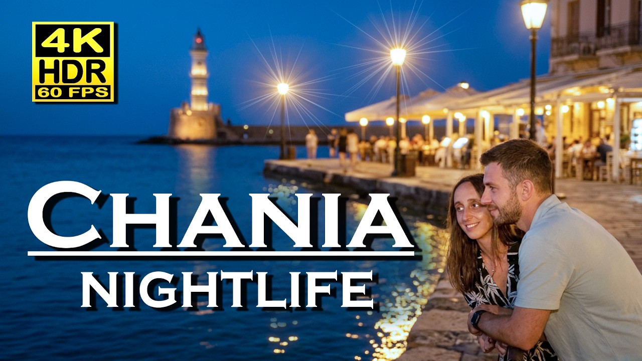 Chania Crete Nightlife, Bars, Restaurants, shops in 4K 60fps HDR UHD 💖 The best places 👀Walking tour