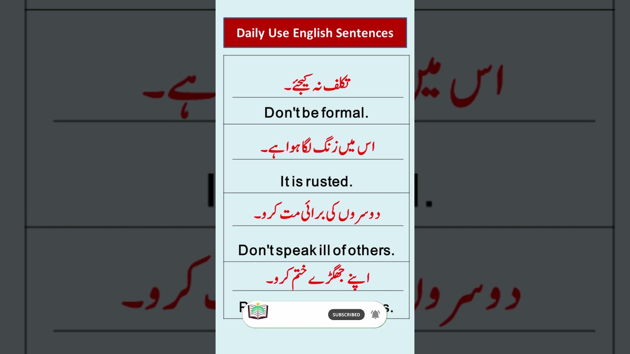 Daily use English sentences with Urdu Translation | @grammarglow
