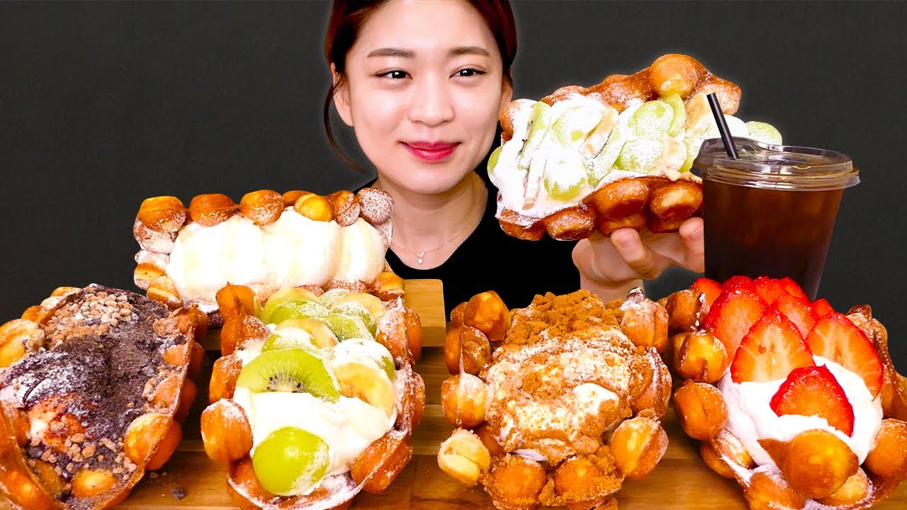 🧇Waffles😍크림폭탄✨다양한 토핑이 가득 올라간 홍콩 와플 먹방❤ [Strawberry, Fruit, Lotus, Crunch] Mukbang