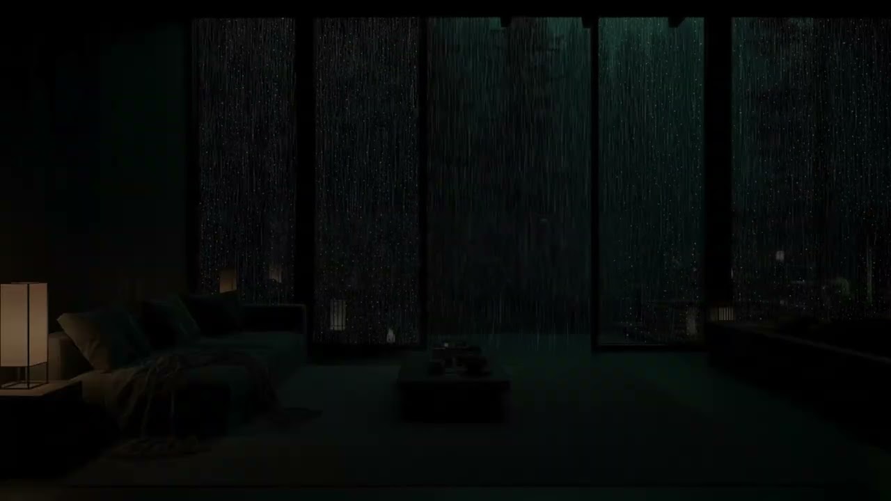 Quiet Midnight Rain Surrounding a Dark Cozy Room for Peaceful Sleep