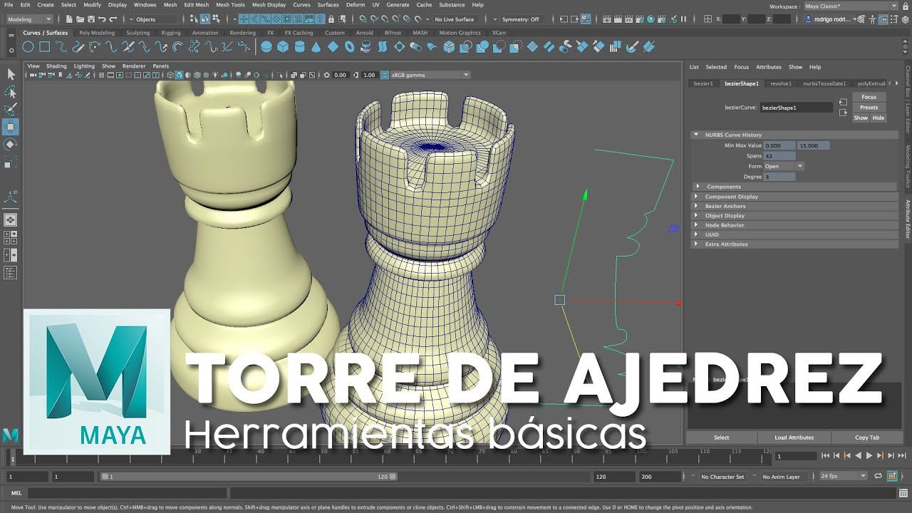Torre de Ajedrez 3D MAYA Autodesk, Modelado Básico 