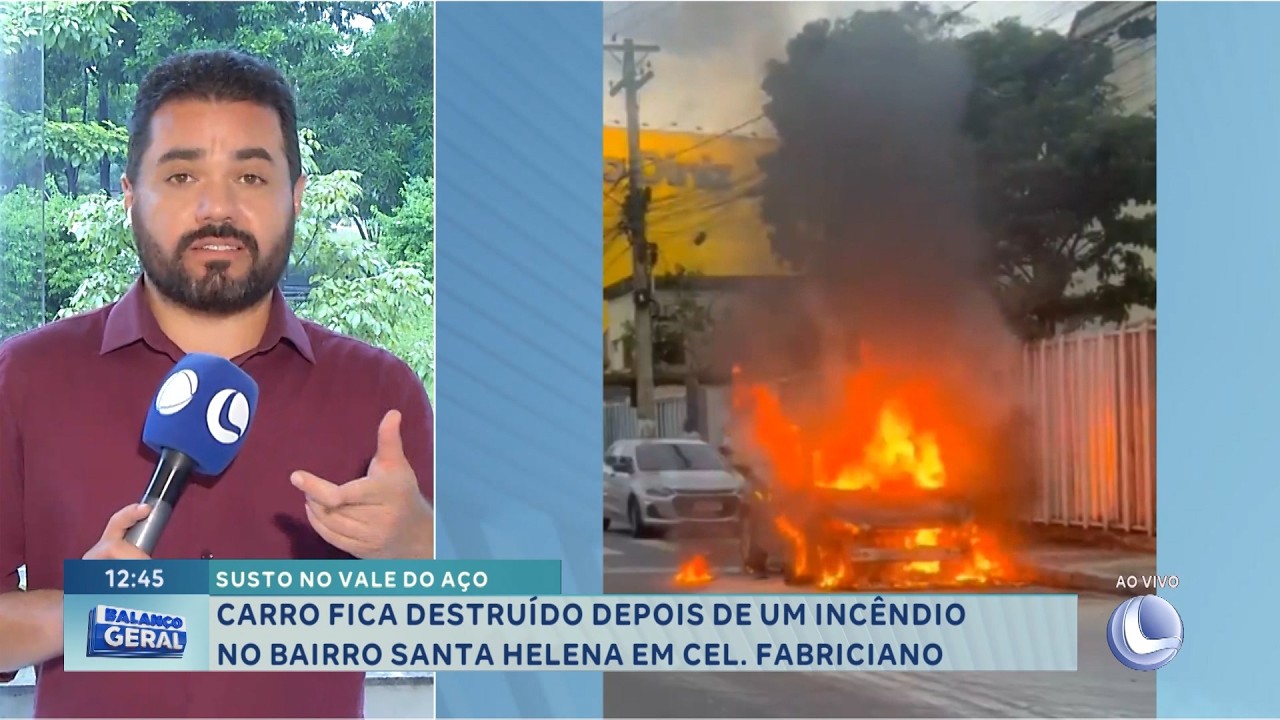 Susto no Vale do Aço: Carro pega fogo no Santa Helena, em Fabriciano.
