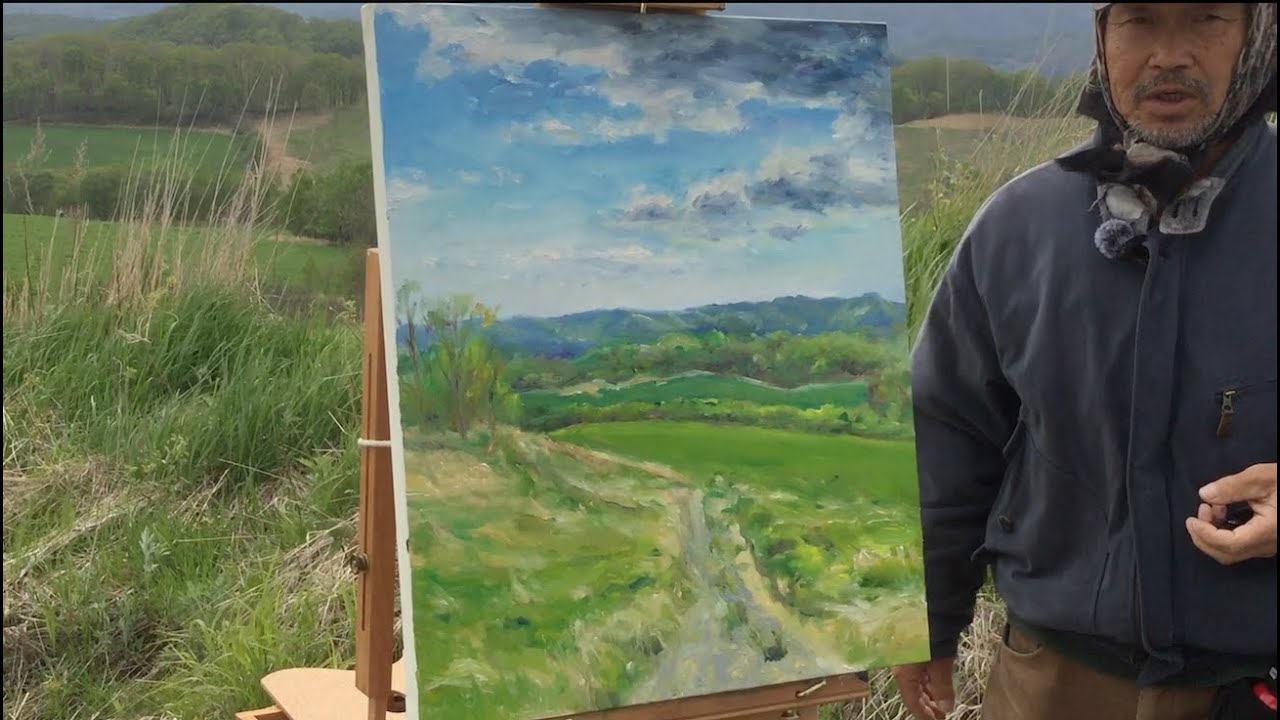 北海道の自然を描く・道（上利別）、由良真一油絵ざんまい。Plein Air Painting in Hokkaido, Japan by Shinichi Yura