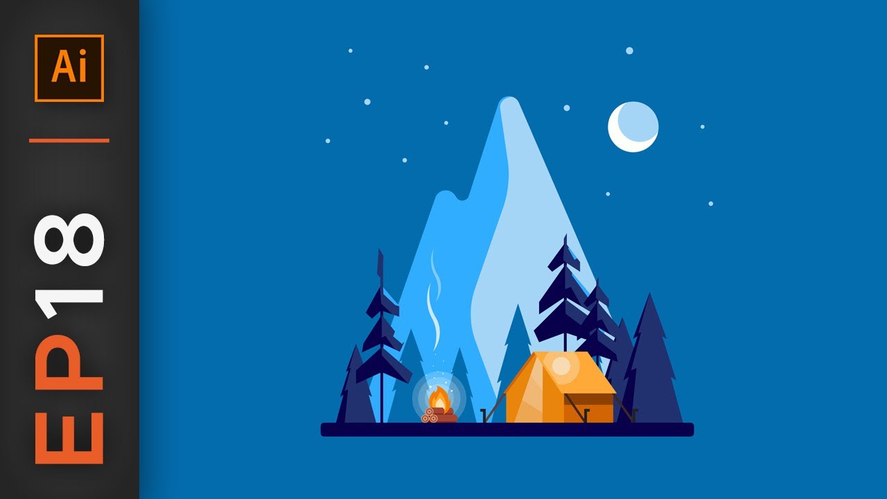 Midnight Campfire | Flat Style Illustration in Adobe Illustrator (Time-lapse)