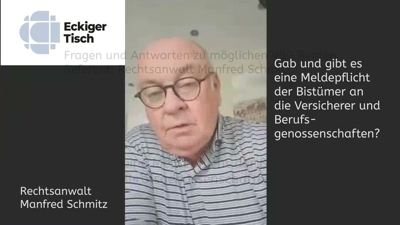 Gab und gibt es eine Meldepflicht der Bist&uuml;mer an die Versicherer und Berufsgenossenschaften?