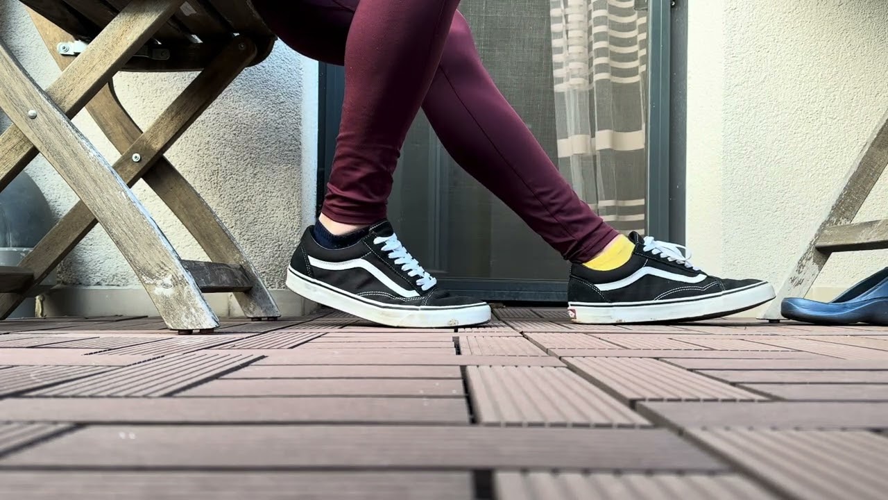 Vans Old Skool Sneakers Outfit Paired With Red Leggings And Mismatched Socks