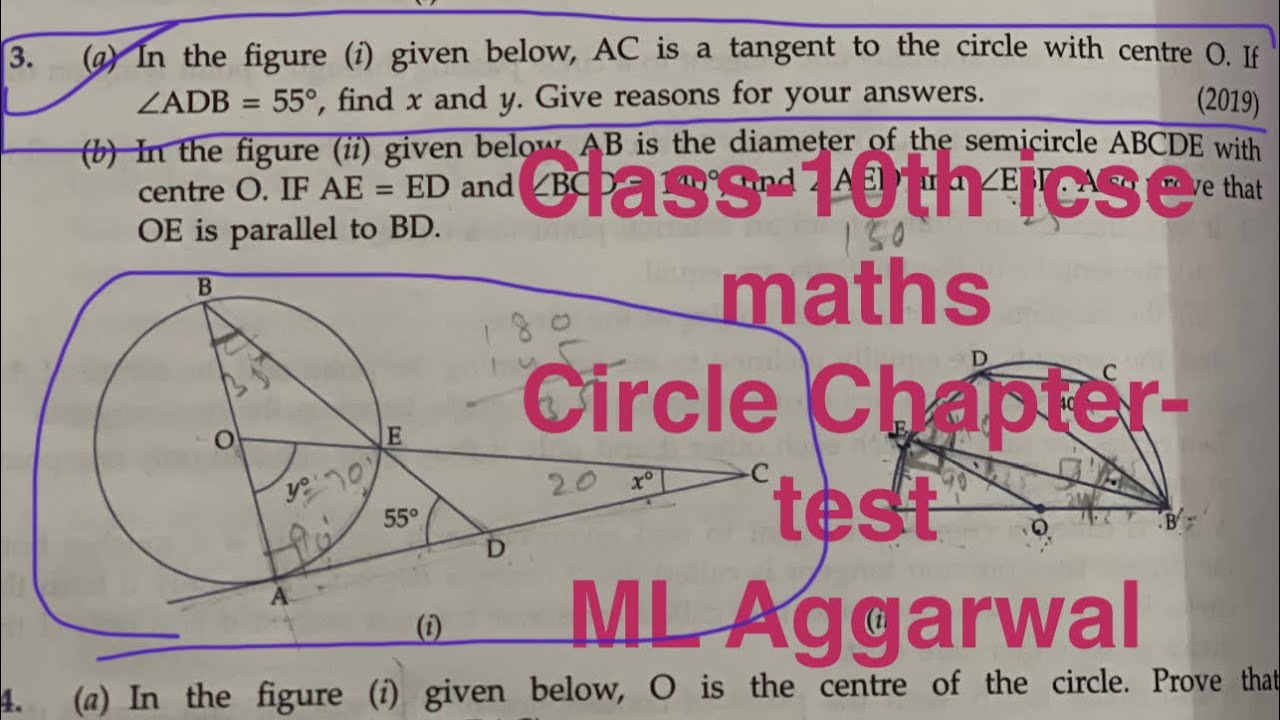 Class-10th #icse #maths #circle chapter-test | In the figure (i) given below, AC is a tangent to the