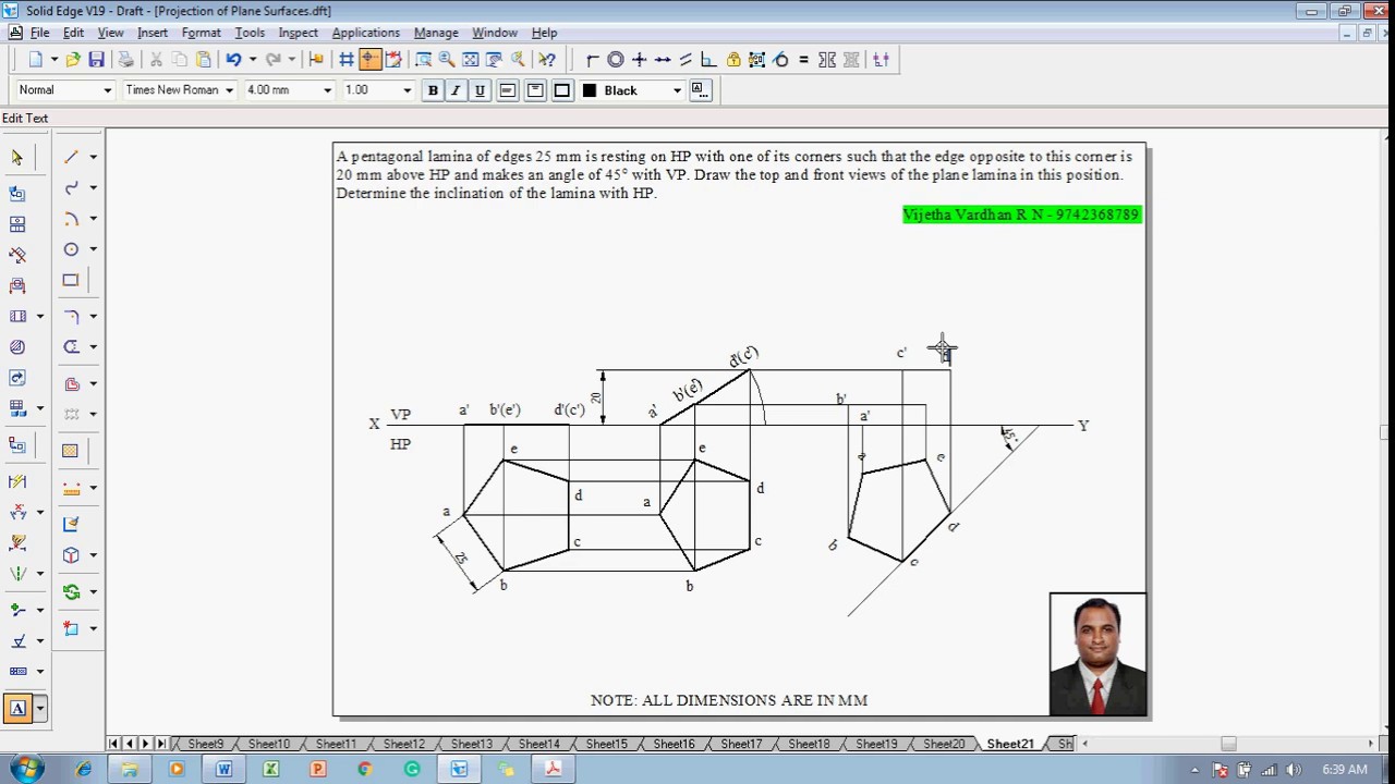 Example 21 on Projection of Plane Surfaces