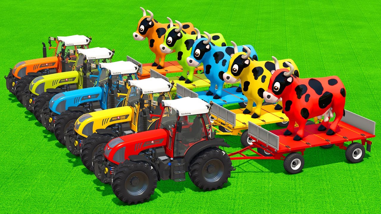 LOAD GIANT COWS & TRANSPORT WITH RIGI TRAC TRACTORS & FORKLIFTS - Farming Simulator 25