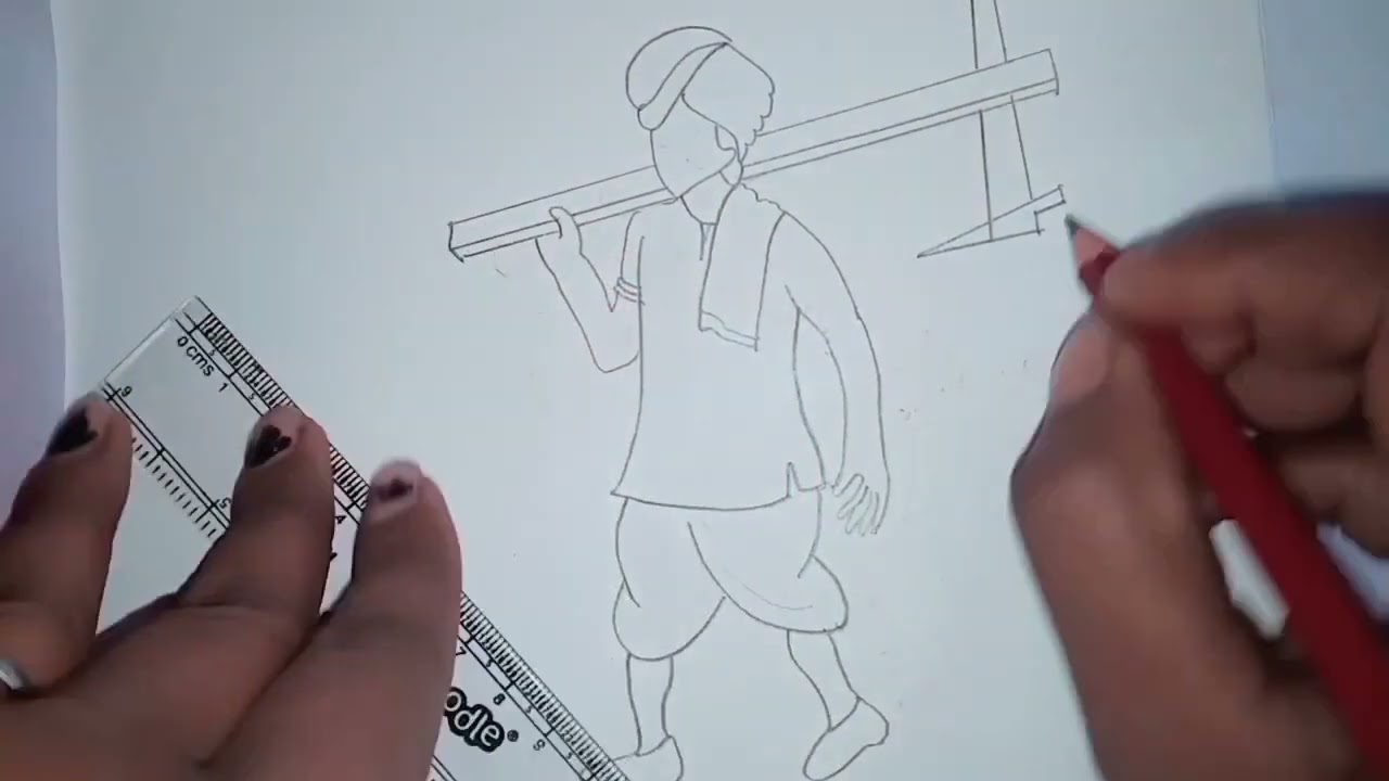hal chalata hua kisan /easy kisan drawing art/kisan/class 10 and 12 easy drawing