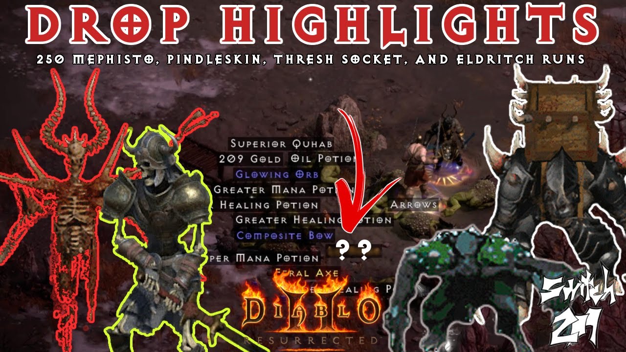 Drop Highlights: 250 Mephisto/Thresh Socket/Pindle/Eldritch Runs! GG Drops! - Diablo 2 Resurrected