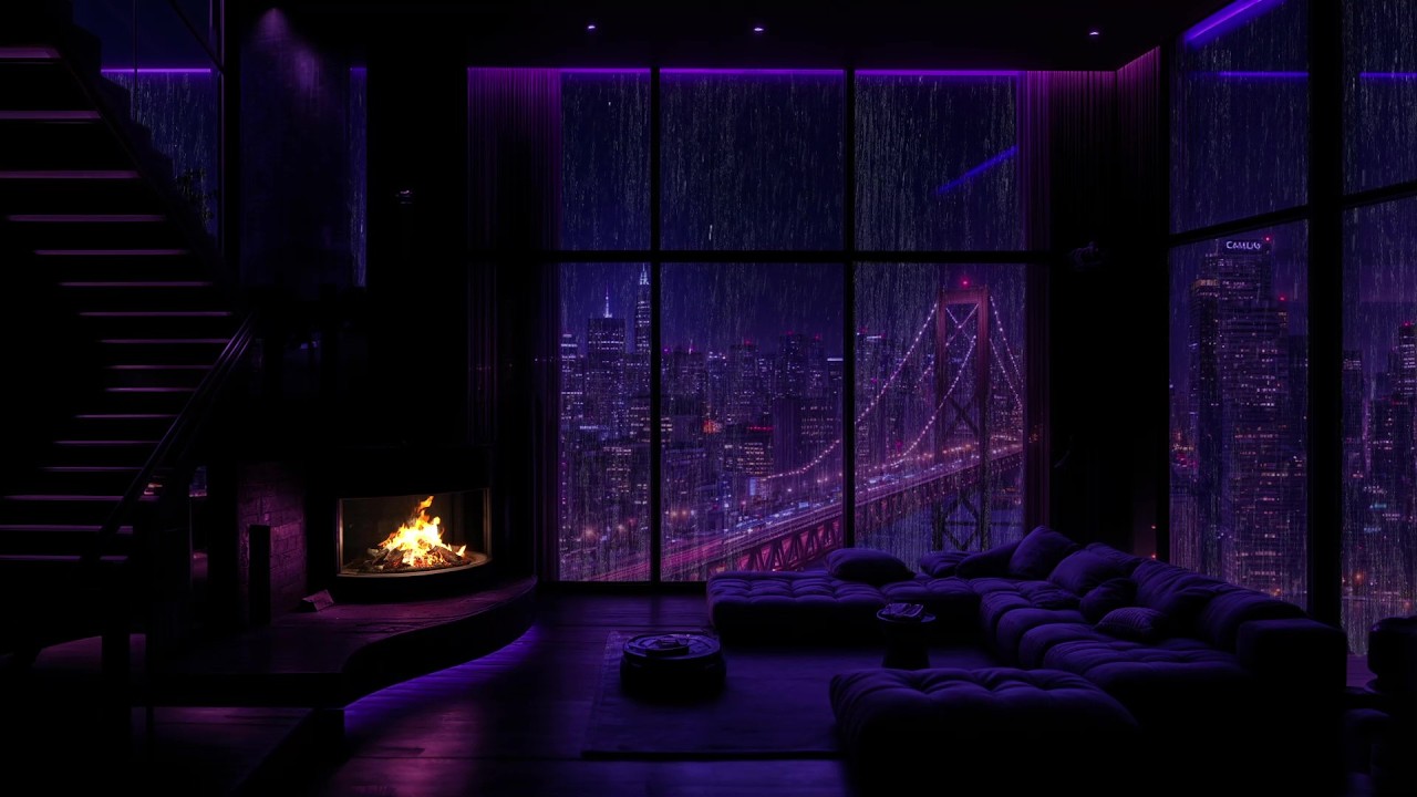 Midnight Rain in a Glass Skyscraper 🌃⛈️Sleep Therapy for Deep Sleep🌧️ Rainy City Nights for Sleep