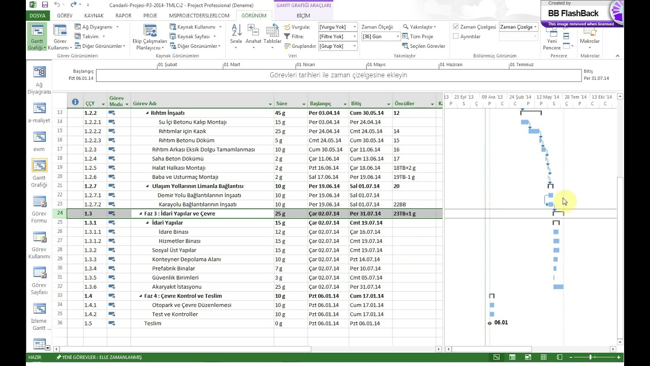 Microsoft Project 2013 - Süre, Baglantılar, Linkleme nasıl yapılır?