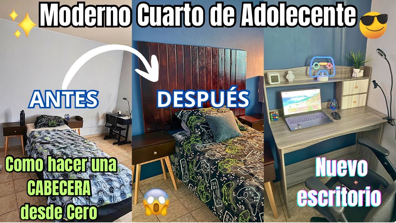 GRAN CAMBIO EN CUARTO DE ADOLESCENTE😍 Cómo hacer una Cabecera 🛌desde Cero Fácil y económica 👍🏼